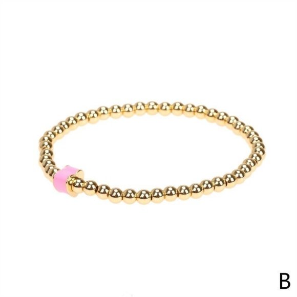 Gold plated beaded and color enamel bead stretch bracelet - Picture 4 of 15